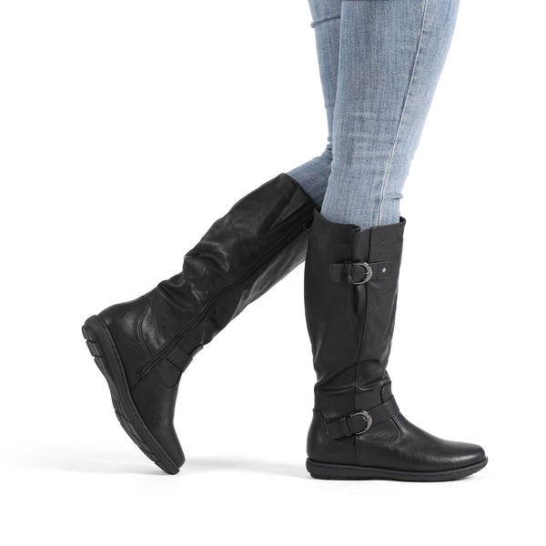 Wide Calf  Knee High Faux Fur Boots - WIDE CALF BLACK - 1